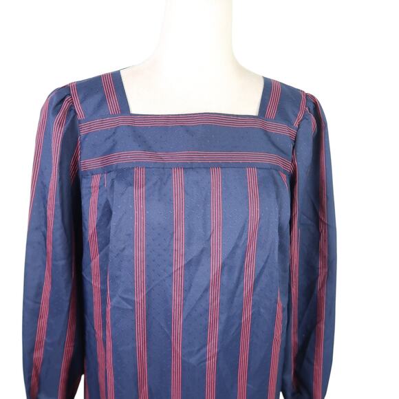 Vintage 80s Lorac Original navy blue and red striped loose midi dress 14 - Picture 2 of 7